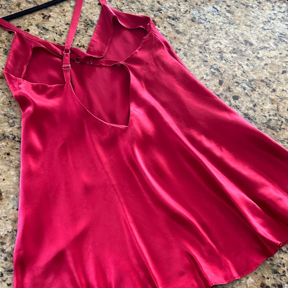 Vintage Cacique 100% SILK Ruby Red Chemise, L - Picture 5 of 9